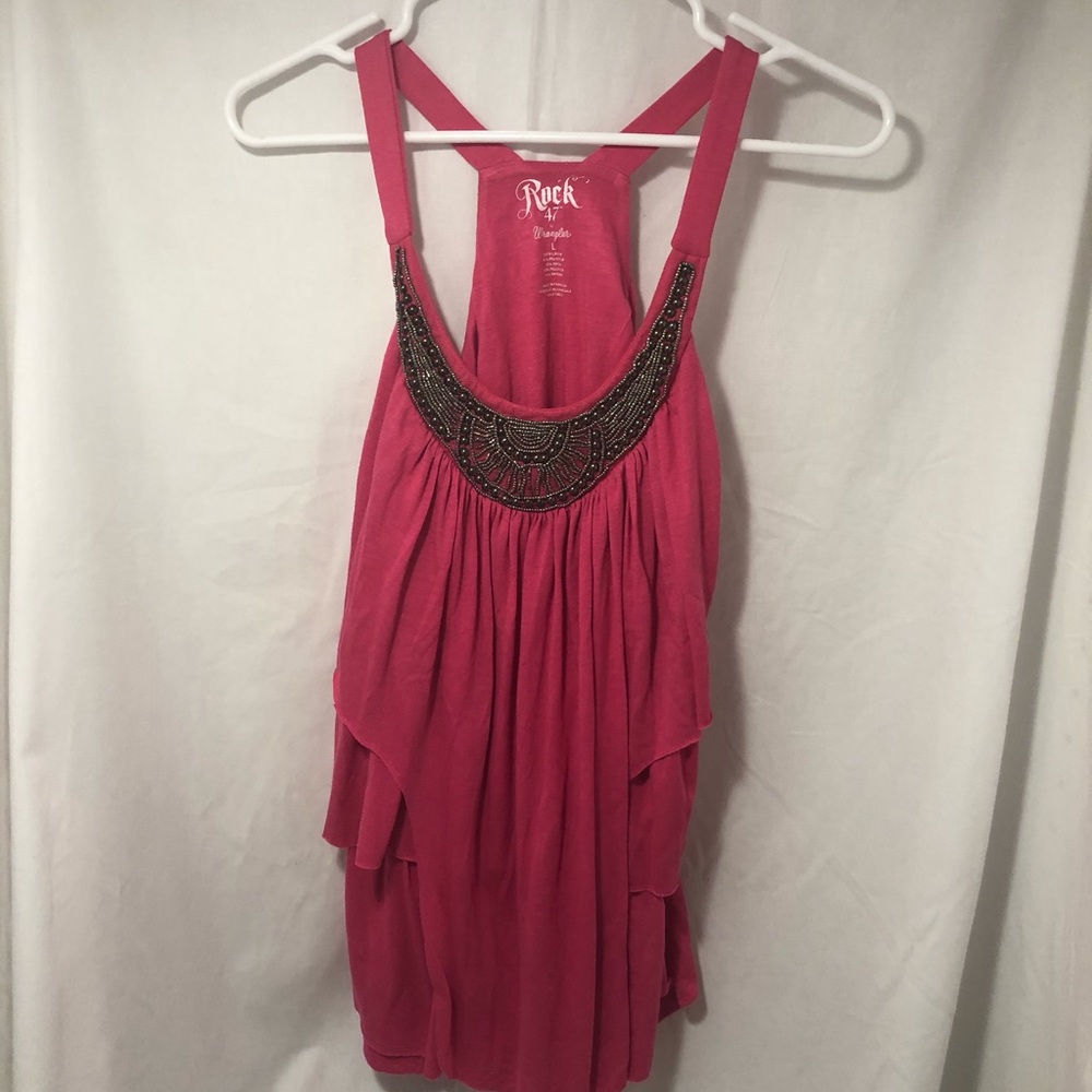 Rock 47 wrangler beaded pink blouse razor back